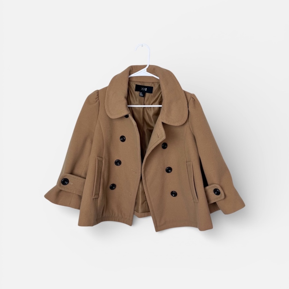 XXI Size Small Tan Babydoll Cropped Pea Coat (C)